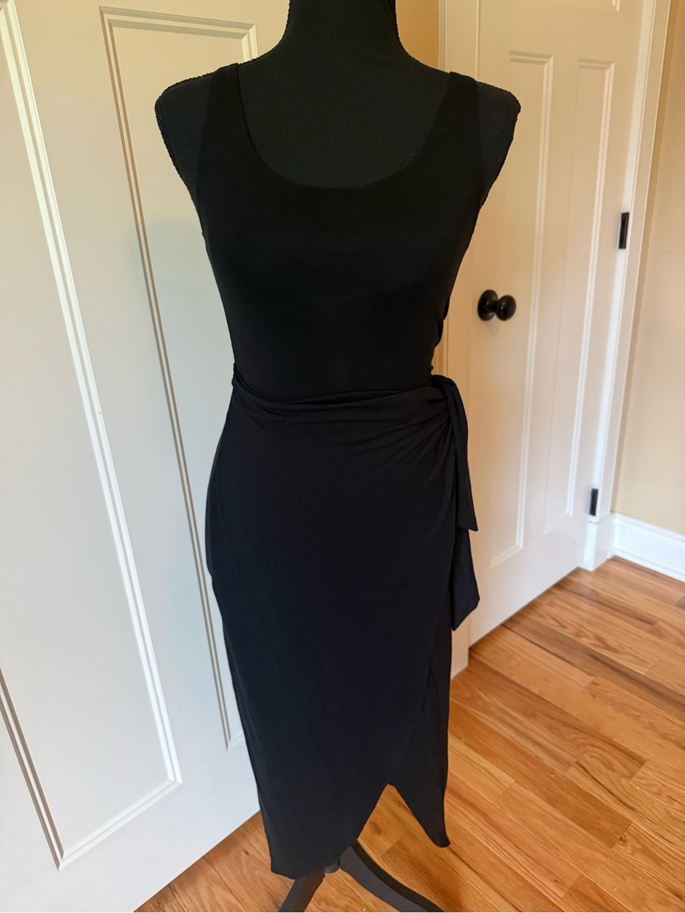 Reformation Jeans Women's Size XS Black Knit Wrap Kaila Hi Low Hem Dress